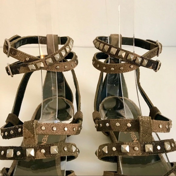 NWT SAINT LAURENT RUGGED SUEDE CAMOUFLAGE SILVER STUDDED SANDAL RUNS LARGE - Picture 13 of 14